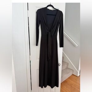 Alice & Olivia Long Sleeve Black Tie-Front Maxi Dress Size XS